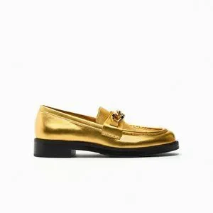 Zara Metallic Gold Textured Loafers NEW Size 8 Zara Gold metallic loafers with gold buckle | Mercari main image 4